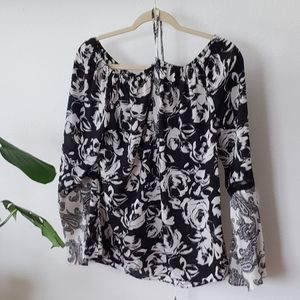 White House Black Market B&W Off Shoulder Blouse